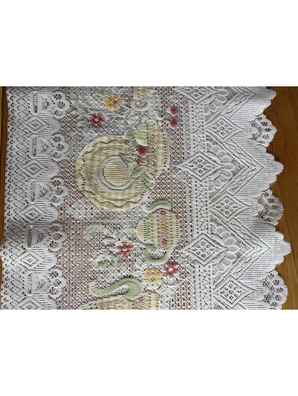 Vintage 1980s Country Kitchen Lace Fabric Panel Country Kitchen Teapot, 120x16”